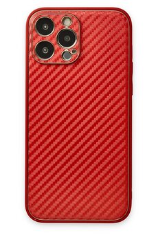 CepteToptan iPhone 13 Pro Max Kılıf Coco Karbon Silikon - Kırmızı - DROPX6549-3348