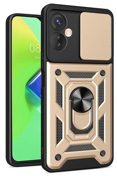 CepteToptan İnfinix Hot 30 4G Kılıf Pars Lens Yüzüklü Silikon - Gold - DROPX2158-4043