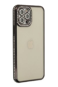 CepteToptan iPhone 12 Pro Kılıf Joke Taşlı Silikon - Siyah - DROPX6475-6057