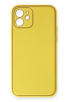CepteToptan iPhone 12 Kılıf Coco Deri Silikon Kapak - Sarı - DROPX7630-6557