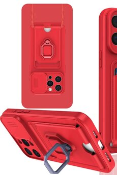 CepteToptan iPhone 15 Pro Max Kılıf Zuma Kartvizitli Yüzüklü Silikon - Kırmızı - DROPX1126-5793