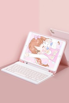 CepteToptan iPad Pro 11 (2024) Kılıf KC01 Smart Klavyeli Tablet Kılıfı - Pembe - DROPX7873-5839