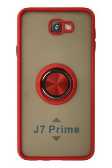 CepteToptan Samsung Galaxy J7 Prime Kılıf Montreal Yüzüklü Silikon Kapak - Kırmızı - DROPX8029-3831