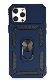 CepteToptan iPhone 12 Pro Max Kılıf Pars Lens Yüzüklü Silikon - Lacivert - DROPX1957-9193