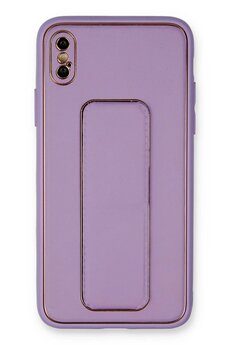 CepteToptan iPhone XS Max Kılıf Coco Deri Standlı Kapak - Koyu Lila - DROPX5570-4875