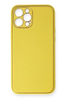 CepteToptan iPhone 12 Pro Max Kılıf Coco Deri Silikon Kapak - Sarı - DROPX8252-6812