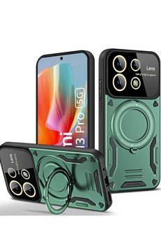 CepteToptan Xiaomi Redmi Note 13 Pro 4G Kılıf Joy Lens Standlı Kapak - Koyu Yeşil - DROPX6853-2283