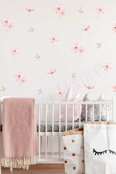 Sticker Ekspres Pembe Bahar Çiçekleri Ve Yapraklar Çiçek Çocuk Odası Duvar Sticker Seti