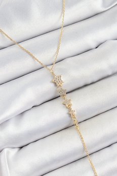 Evimdeyokyok Pirinç Zirkon Taşlı Sıralı Yıldız Figürlü Y Model Gold Renk Kadın Kolye Tj-Bko10314