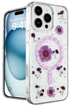 CepteToptan iPhone 16 Pro Max Kılıf Daisy Simli Magsafe Kapak - Mor - DROPX3547-1465