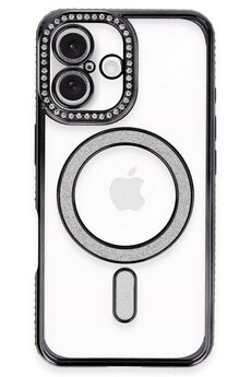 CepteToptan iPhone 16 Plus Kılıf Joke Simli Magneticsafe Kılıf - Siyah - DROPX9224-3847