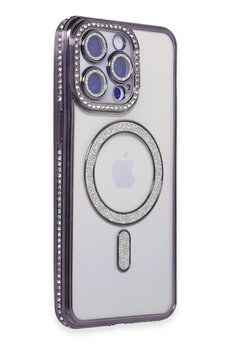 CepteToptan iPhone 14 Pro Kılıf Joke Simli Magneticsafe Kılıf - Derin Mor - DROPX9669-7235
