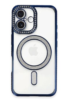 CepteToptan iPhone 16 Plus Kılıf Joke Simli Magneticsafe Kılıf - Lacivert - DROPX2902-2189