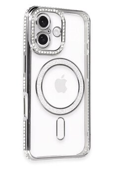 CepteToptan iPhone 16 Kılıf Joke Simli Magneticsafe Kılıf - Gri - DROPX8380-3986