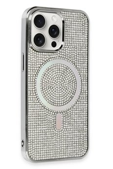 CepteToptan iPhone 15 Pro Kılıf Diamond Magsafe Kapak - Gümüş - DROPX8829-7692