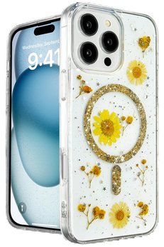 CepteToptan iPhone 16 Pro Max Kılıf Daisy Simli Magsafe Kapak - Gold - DROPX2806-5940