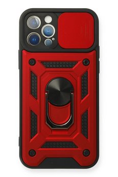 CepteToptan iPhone 12 Pro Kılıf Pars Lens Yüzüklü Silikon - Kırmızı - DROPX9732-7624
