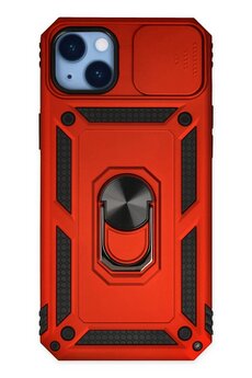 CepteToptan iPhone 14 Plus Kılıf Pars Lens Yüzüklü Silikon - Kırmızı - DROPX4680-4879