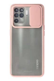 CepteToptan Oppo Reno 5 Lite Kılıf Palm Buzlu Kamera Sürgülü Silikon - Pembe - DROPX4826-6049
