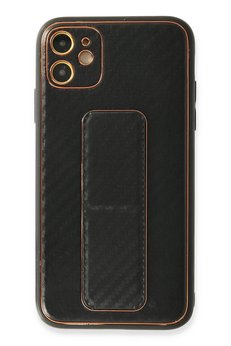 CepteToptan iPhone 12 Kılıf Coco Karbon Standlı Kapak - Siyah - DROPX7575-1844