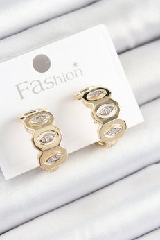 Evimdeyokyok Pirinç Zirkon Taşlı Damla Figürlü Halka Model Gold Renk Kadın Küpe Tj-Bkp10784