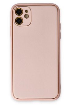 CepteToptan iPhone 12 Kılıf Coco Deri Silikon Kapak - Pudra - DROPX7357-5249