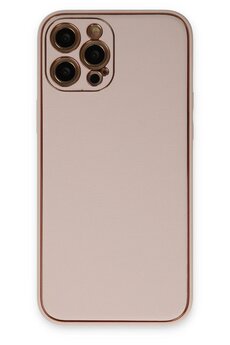 CepteToptan iPhone 12 Pro Kılıf Coco Deri Silikon Kapak - Pudra - DROPX5666-1492