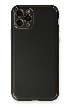 CepteToptan iPhone 11 Pro Max Kılıf Coco Deri Silikon Kapak - Siyah - DROPX5858-4079