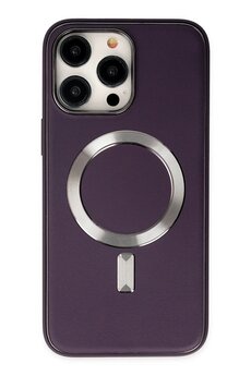 CepteToptan iPhone 13 Pro Max Kılıf Coco Deri Magneticsafe Silikon - Derin Mor - DROPX3952-6082