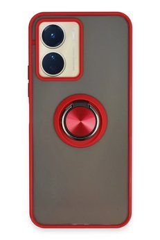 CepteToptan Vivo Y16 Kılıf Montreal Yüzüklü Silikon Kapak - Kırmızı - DROPX4880-4947