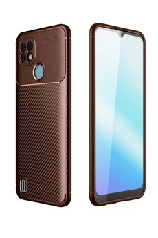 CepteToptan Realme C21 Kılıf Auto Focus Karbon Kapak - Kahverengi - DROPX6438-7626