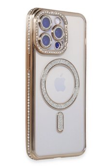 CepteToptan iPhone 15 Pro Kılıf Joke Simli Magneticsafe Kılıf - Gold - DROPX1651-2433