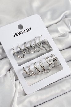 Evimdeyokyok Pirinç Karışık Halka Model Gümüş Renk 6 Çift Kadın Küpe Set Tj-Bkp10877