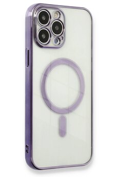 CepteToptan iPhone 13 Pro Kılıf Magneticsafe Lazer Silikon - Mor - DROPX2558-4279
