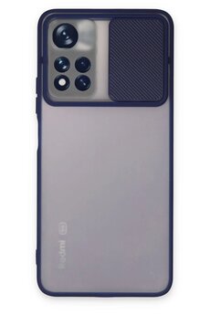 CepteToptan Xiaomi Redmi Note 11T Kılıf Palm Buzlu Kamera Sürgülü Silikon - Lacivert - DROPX6977-8856