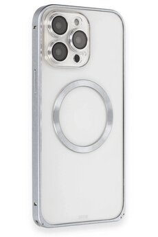 CepteToptan iPhone 15 Pro Max Kılıf Metal Bumper Magneticsafe Kapak - Gri - DROPX2011-1601