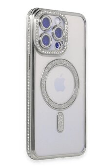 CepteToptan iPhone 15 Pro Max Kılıf Joke Simli Magneticsafe Kılıf - Gümüş - DROPX7935-6354