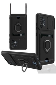 CepteToptan Samsung Galaxy A72 Kılıf Zuma Kartvizitli Yüzüklü Silikon - Siyah - DROPX2423-1174