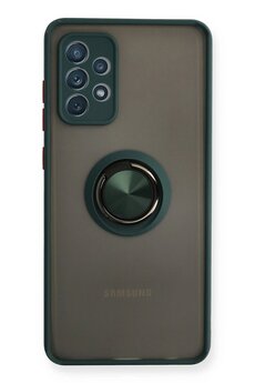 CepteToptan Samsung Galaxy A72 Kılıf Montreal Yüzüklü Silikon Kapak - Yeşil - DROPX1110-3776