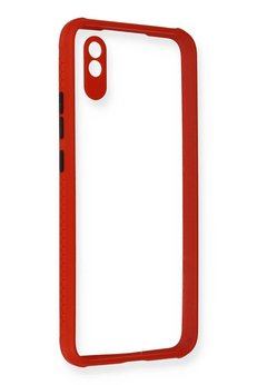 CepteToptan Xiaomi Redmi 9A Kılıf Miami Şeffaf Silikon - Kırmızı - DROPX5171-5611