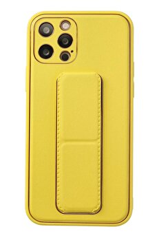 CepteToptan iPhone 12 Pro Kılıf Coco Deri Standlı Kapak - Sarı - DROPX9542-1919