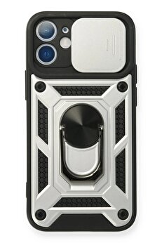CepteToptan iPhone 12 Mini Kılıf Pars Lens Yüzüklü Silikon - Gümüş - DROPX7123-9294
