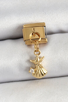 Tj 316L Çeli̇k Sallantılı Zi̇rkon Taşlı Deni̇z Yıldızı Ve İsti̇ri̇dye Model Gold Renk Nomi̇nati̇on Charm Tj-Bc1438