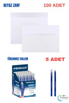 everart Düğün Para Takı Zarfı Ağzı Yapışkanlı 100 Adet Ve 5 Adet Tükenmez Kalem