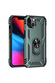 CepteToptan iPhone 13 Kılıf Sofya Yüzüklü Silikon Kapak - Yeşil - DROPX2974-4477