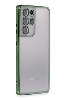 CepteToptan Samsung Galaxy S21 Ultra Kılıf Lensli Silikon - Yeşil - DROPX5738-5426