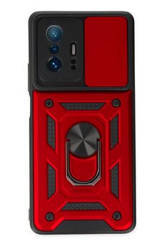 CepteToptan Xiaomi Mi 11T Pro Kılıf Pars Lens Yüzüklü Silikon - Kırmızı - DROPX9929-1745