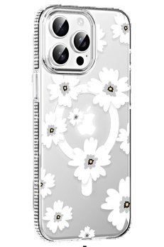 CepteToptan Apple iPhone 14 Pro Max Floral Magsafe Kapak - Beyaz - DROPX7438-8145