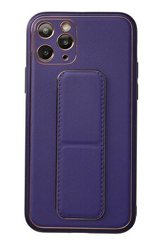 CepteToptan iPhone 11 Pro Kılıf Coco Deri Standlı Kapak - Mor - DROPX2331-4988