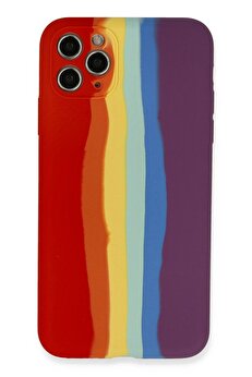 CepteToptan iPhone 11 Pro Kılıf Ebruli Lansman Silikon - Kırmızı-Mor - DROPX7369-8467